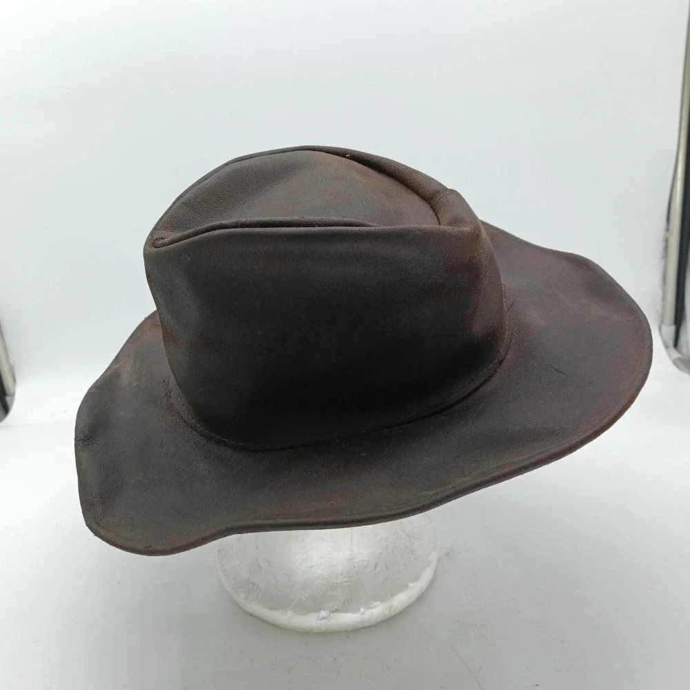 Minnetonka Mens Large Brown Genuine Leather Outback Western Cowboy Hat USA Made
